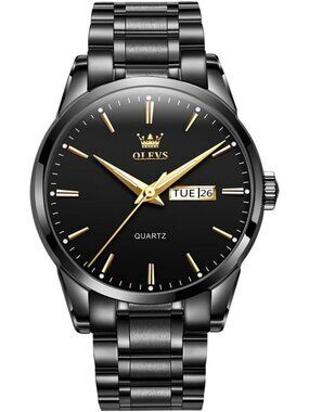 Men's All Black Stainless Steel Analog Quartz Classic Waterproof Round Watch